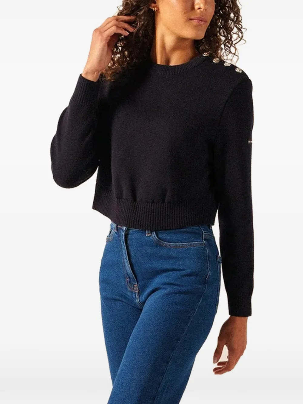 Saint James Cancale button-embellished cropped sweater - Blu