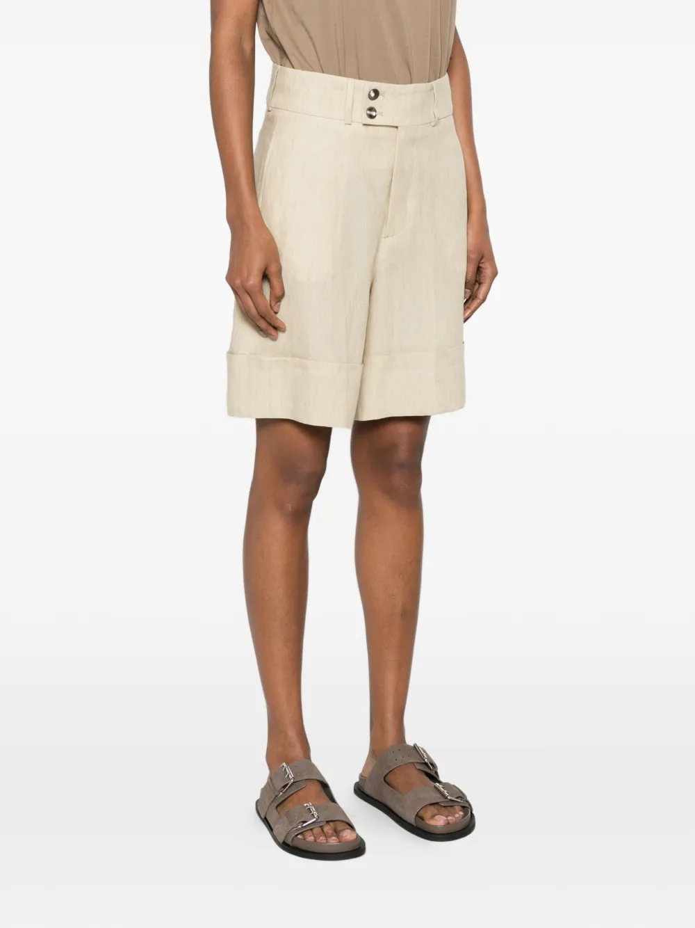 Berwich Nadine omgeslagen shorts met knopen Beige