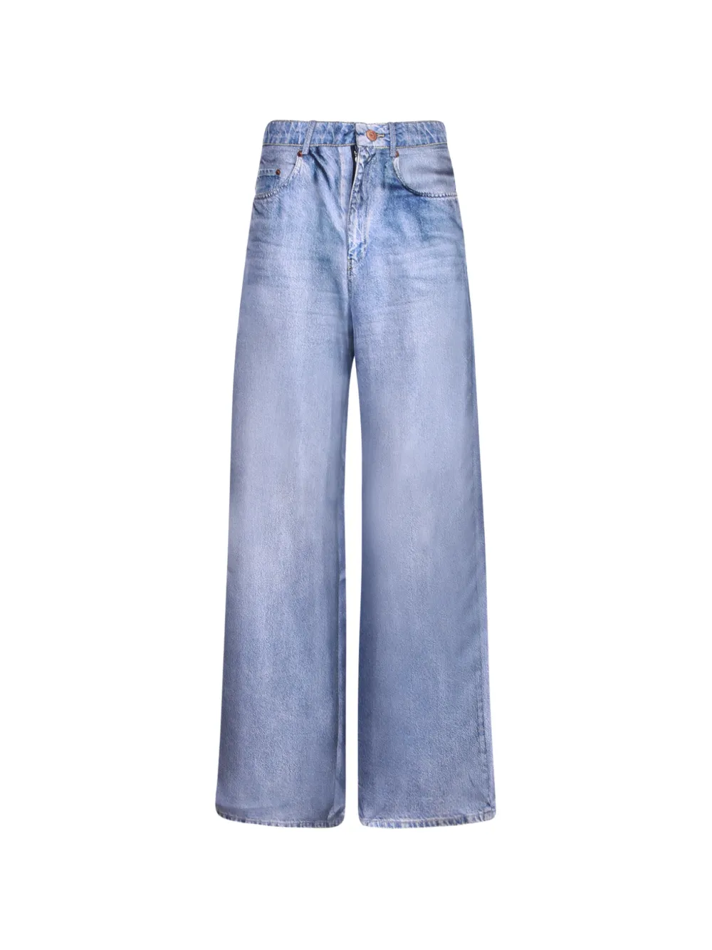 Pierre-Louis Mascia wide-leg denim-print silk trousers - Blu