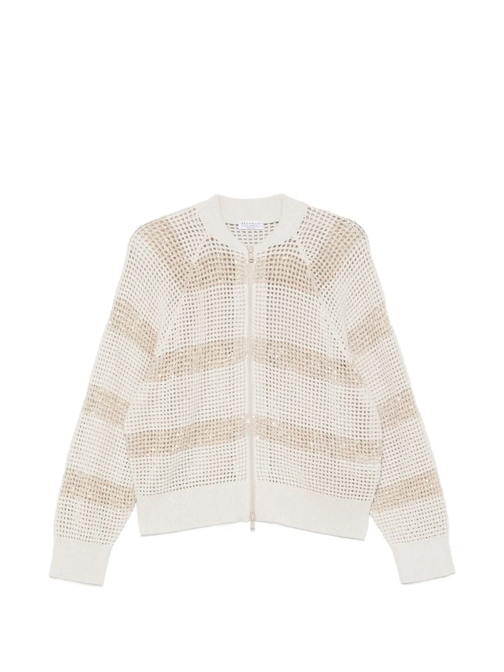 Brunello Cucinelli striped open-knit cardigan - Toni neutri