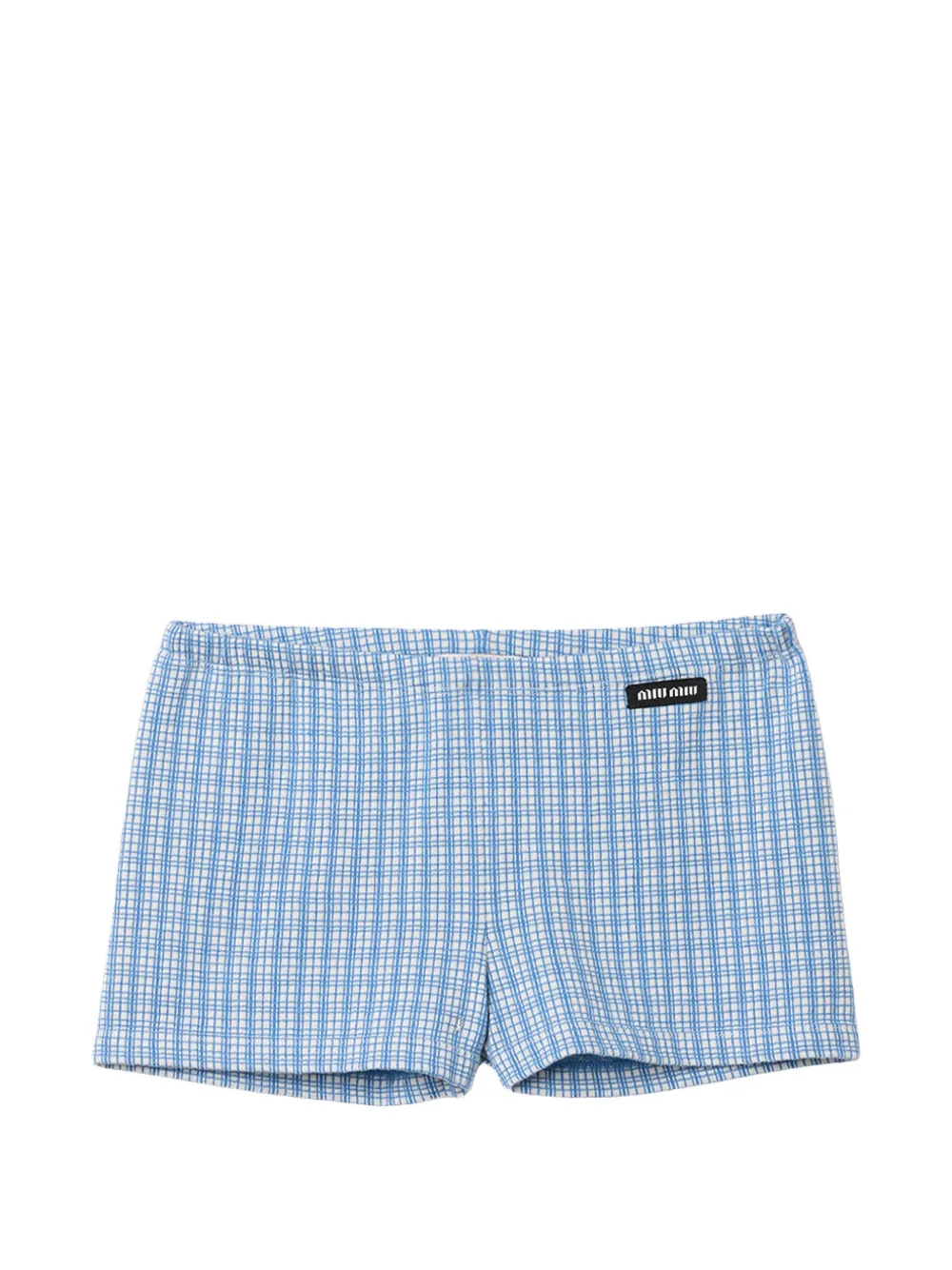 Miu Miu check-pattern logo-patch shorts - Blue