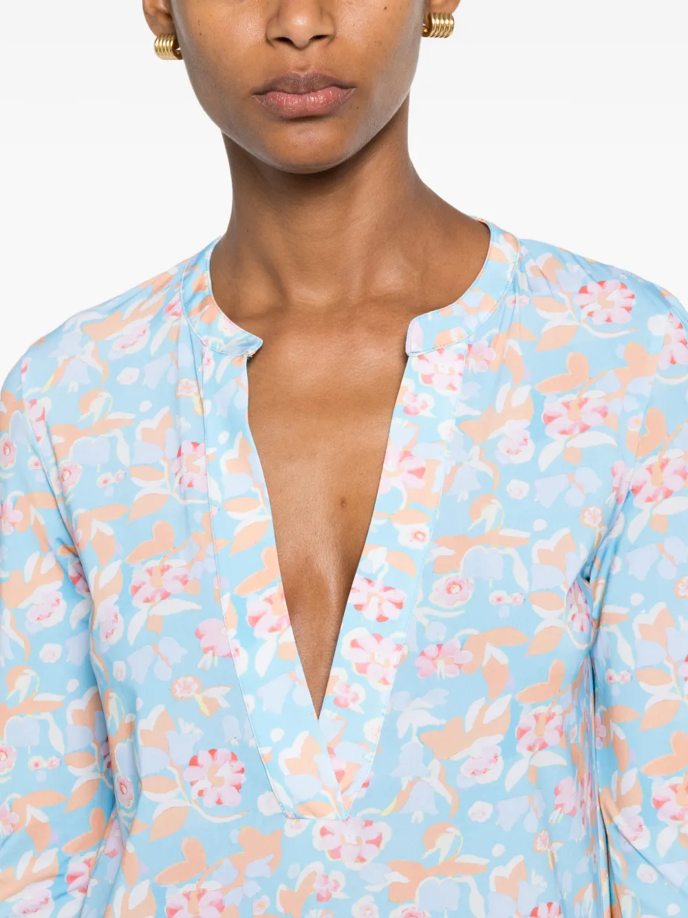 Caliban Midi-jurk met bloemenprint em lange mouwen Blauw