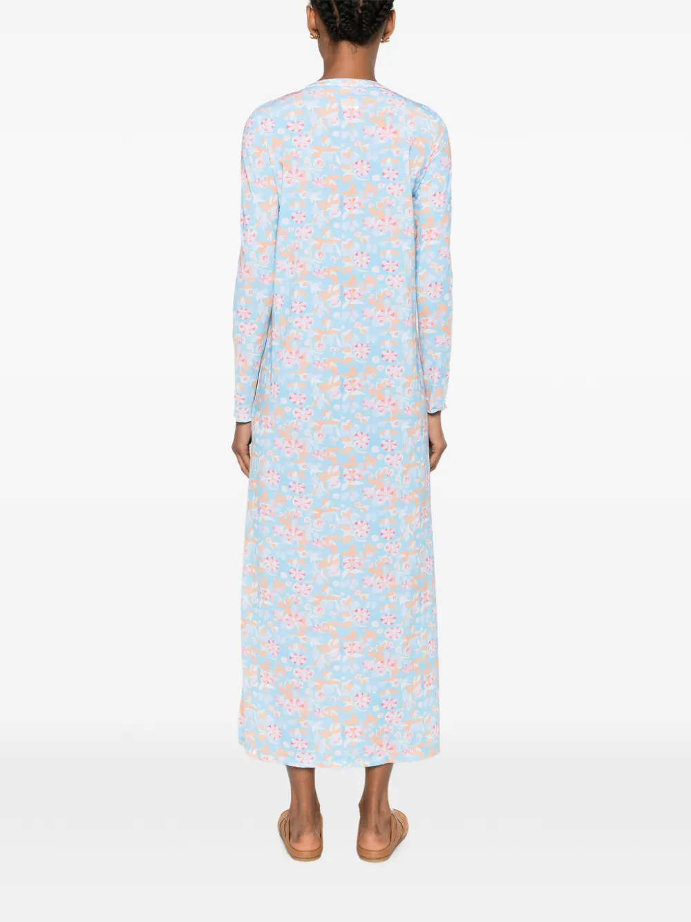 Caliban Midi-jurk met bloemenprint em lange mouwen Blauw