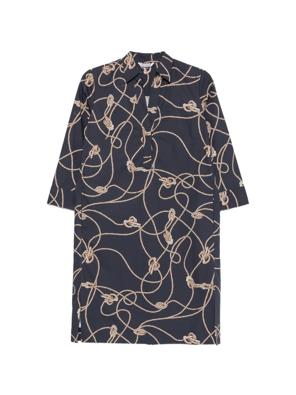 Caliban rope-print three-quarter-sleeve mini dress - Blu