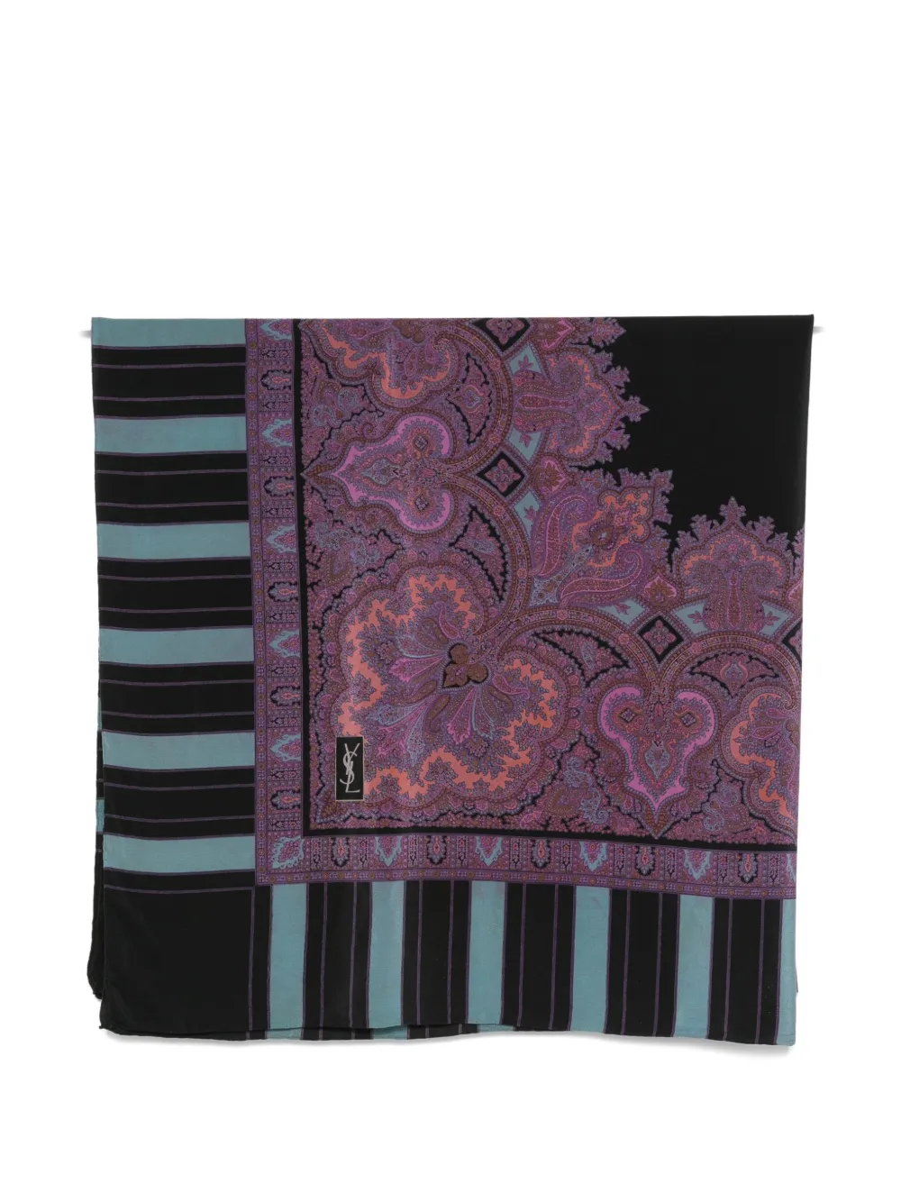 Saint Laurent Pre-Owned 1980s paisley-print striped scarf - Nero