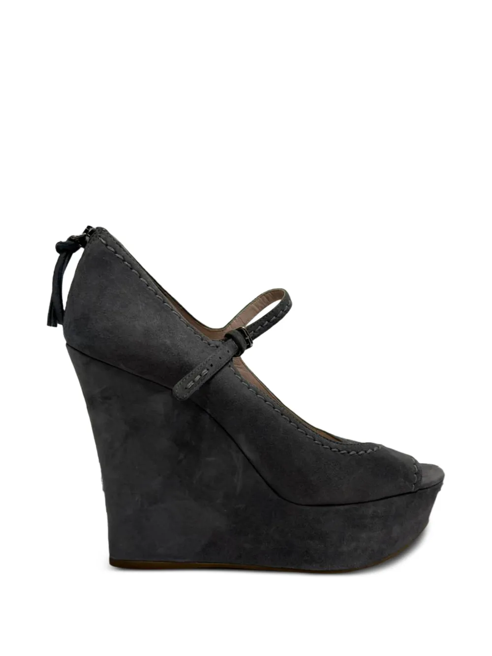 Miu Miu Pre-Owned Mary Jane peep-toe wedge pumps - Grau