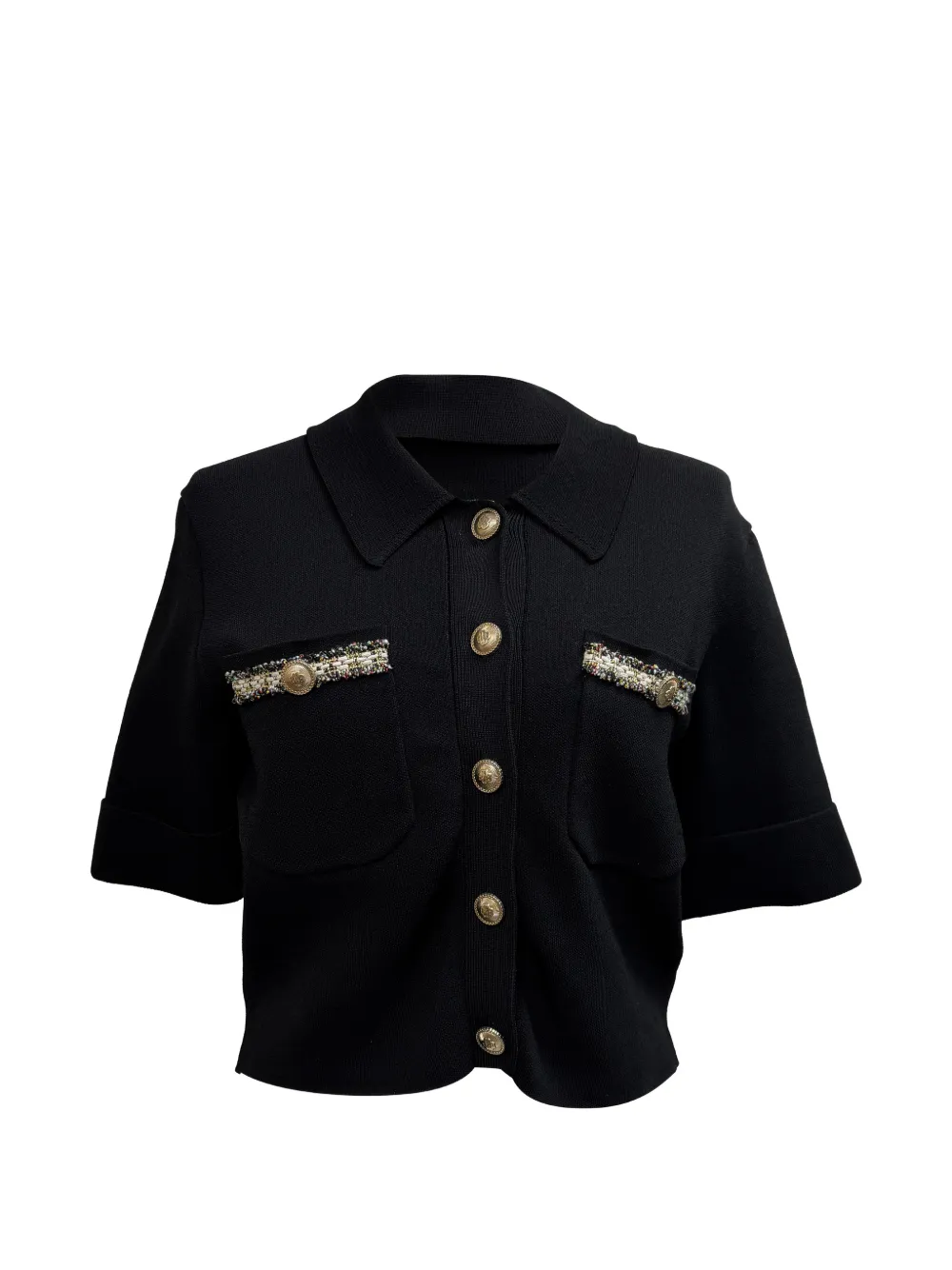 Pre-owned Maje Cropped Contrasting Cardigan Sweater In Black