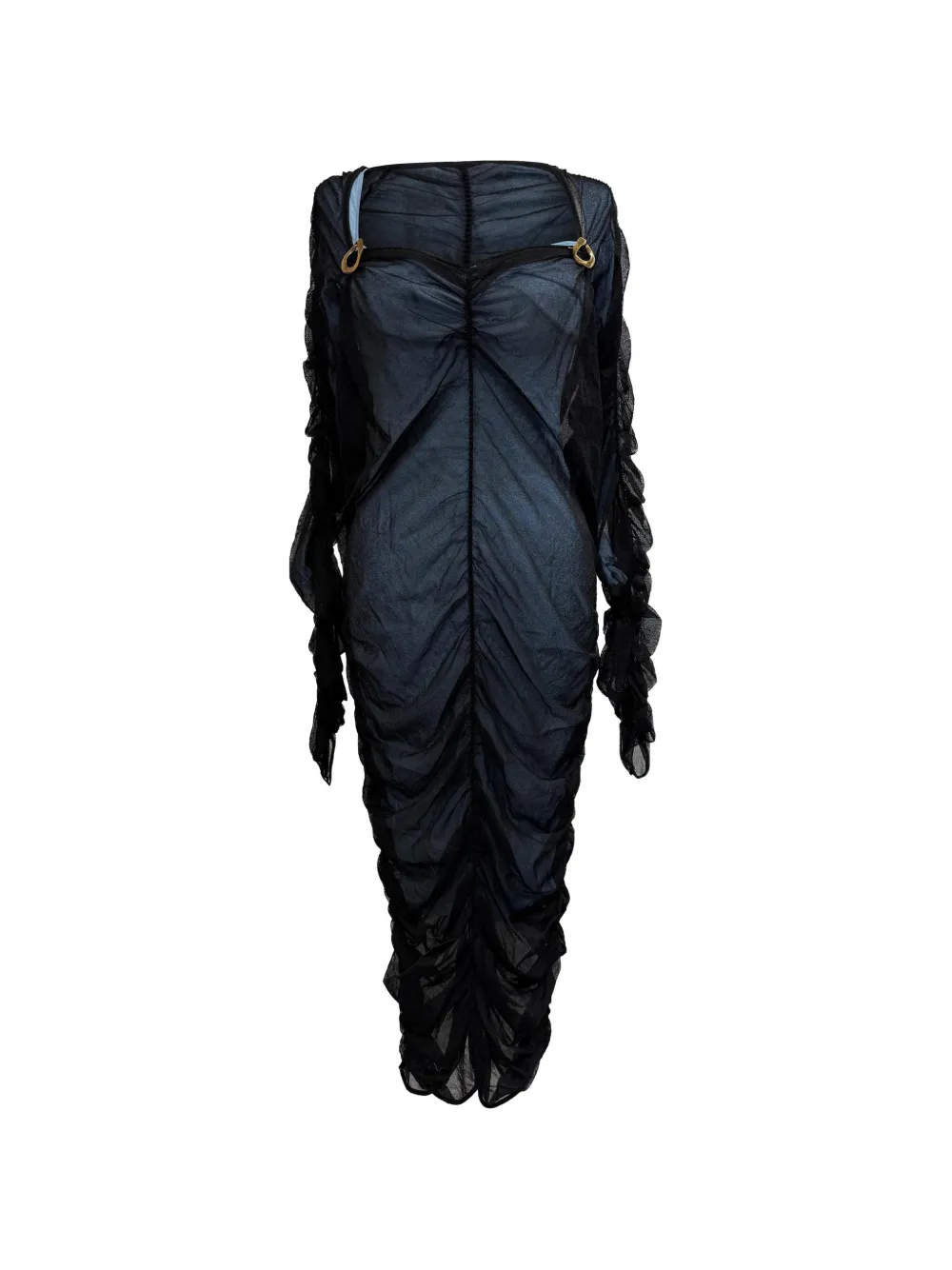 Bottega Veneta Pre-Owned Square-neck ruffle-embellished dress - Nero