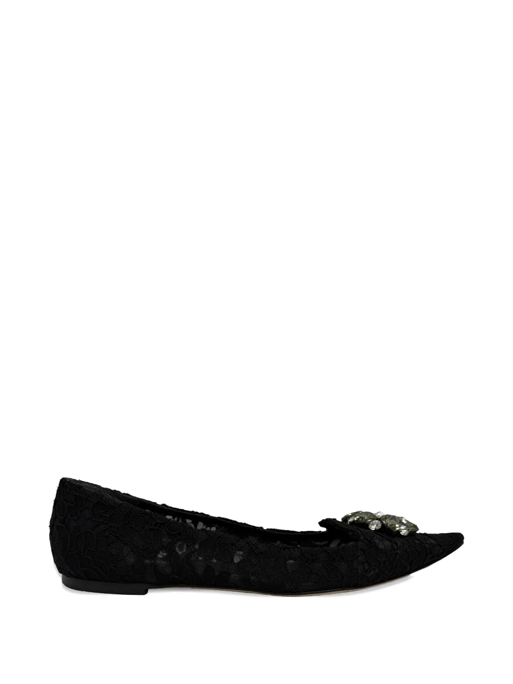 Pre-owned Dolce & Gabbana Lace Crystal-embellished Ballet Flats In Black