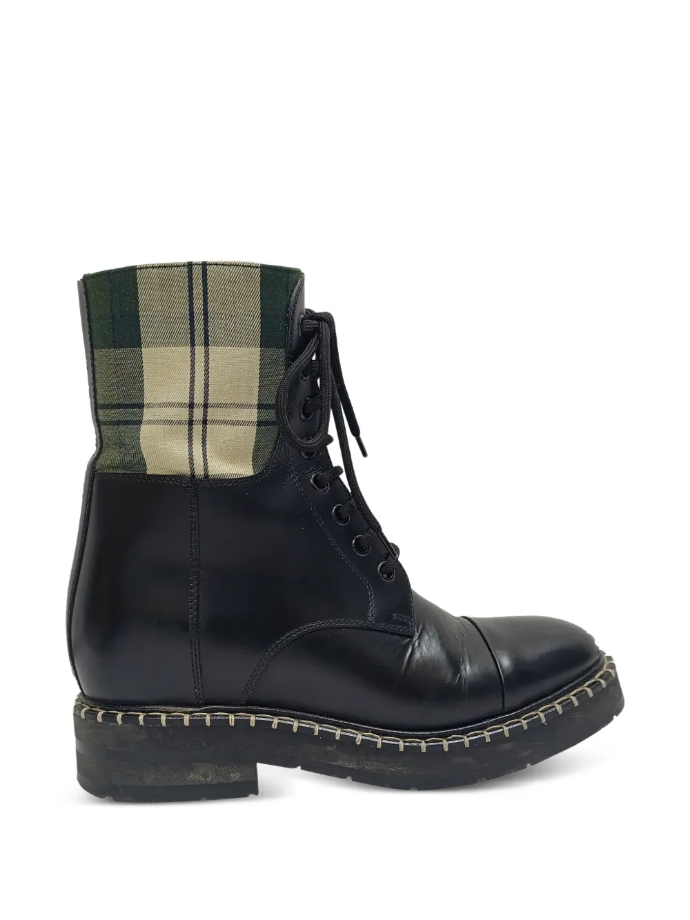 Chloé Vintage Barbour check-print combat boots - Schwarz