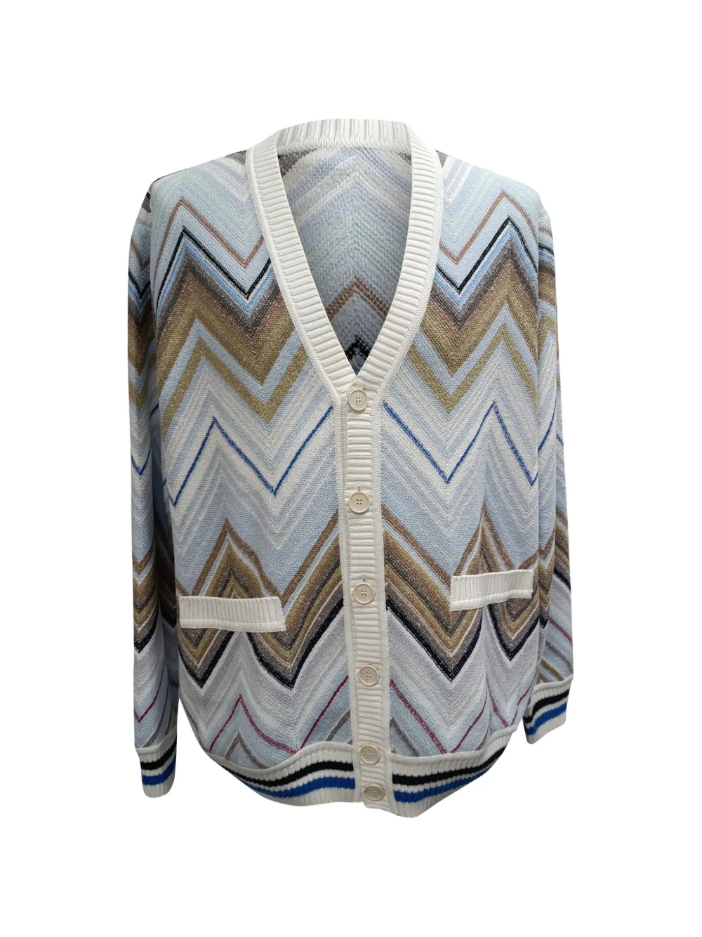 Pre-owned Missoni Zig-zag-print Cardigan In Blue