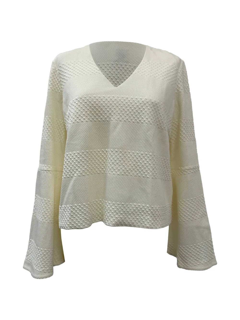 Pre-owned Iris & Ink Textured V-neck Top In Neutral