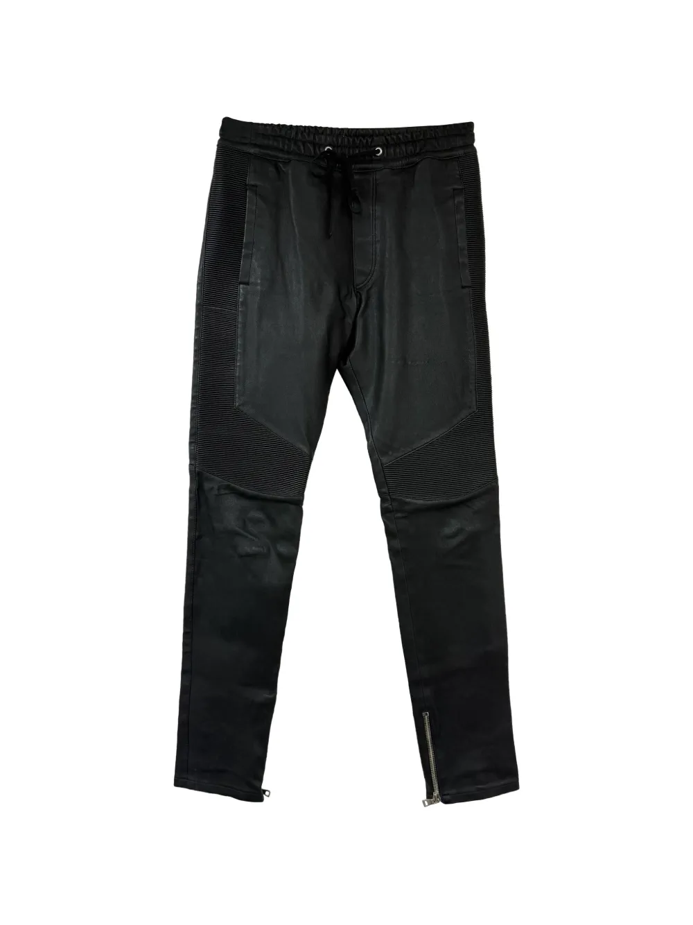 Pre-owned Balmain Ribbed-panel Drawstring Trousers In Black