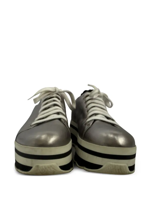 Prada Pre-Owned Platform Leather Sneakers | Silver | FARFETCH
