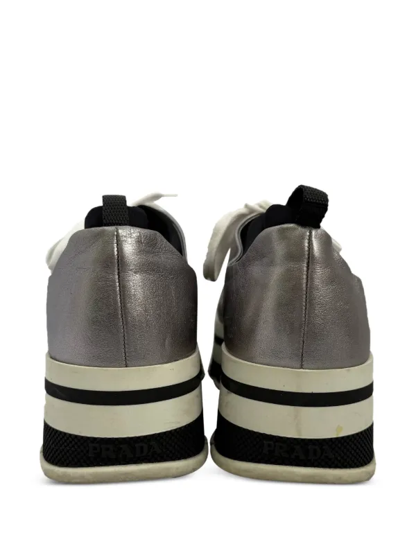 Prada Pre-Owned Platform Leather Sneakers | Silver | FARFETCH