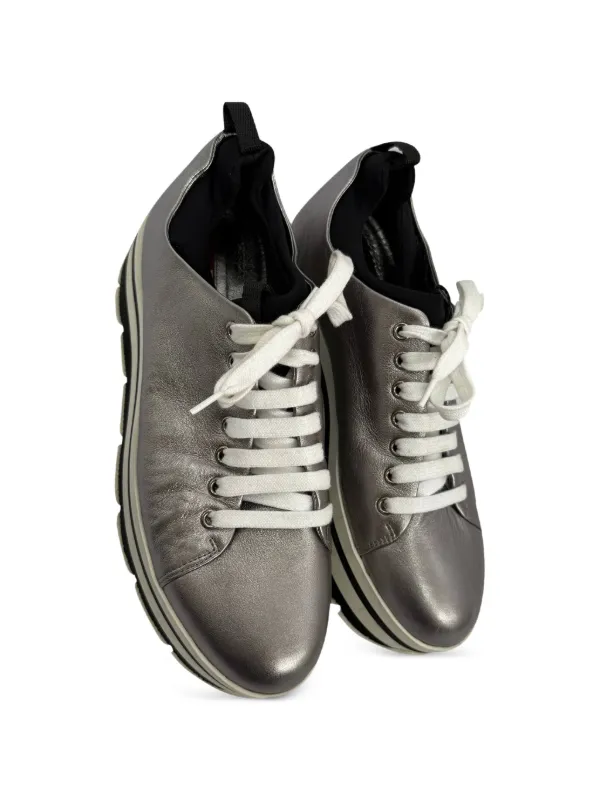 Prada Pre-Owned Platform Leather Sneakers | Silver | FARFETCH