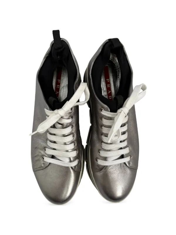 Prada Pre-Owned Platform Leather Sneakers | Silver | FARFETCH