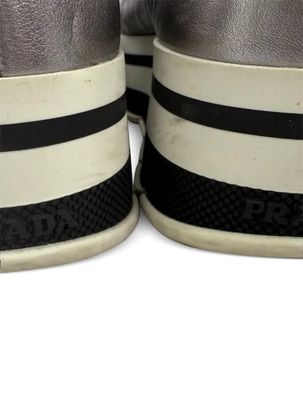 Prada Pre-Owned Platform Leather Sneakers | Silver | FARFETCH
