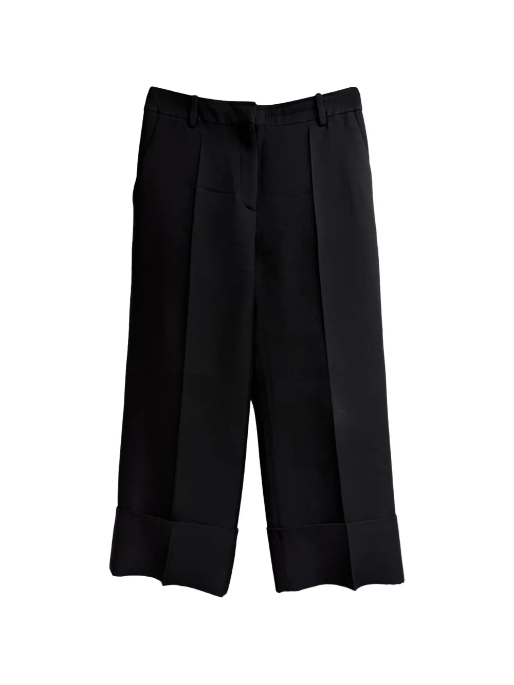 Pre-owned Valentino Pleated Cuffed-hem Trousers In Black