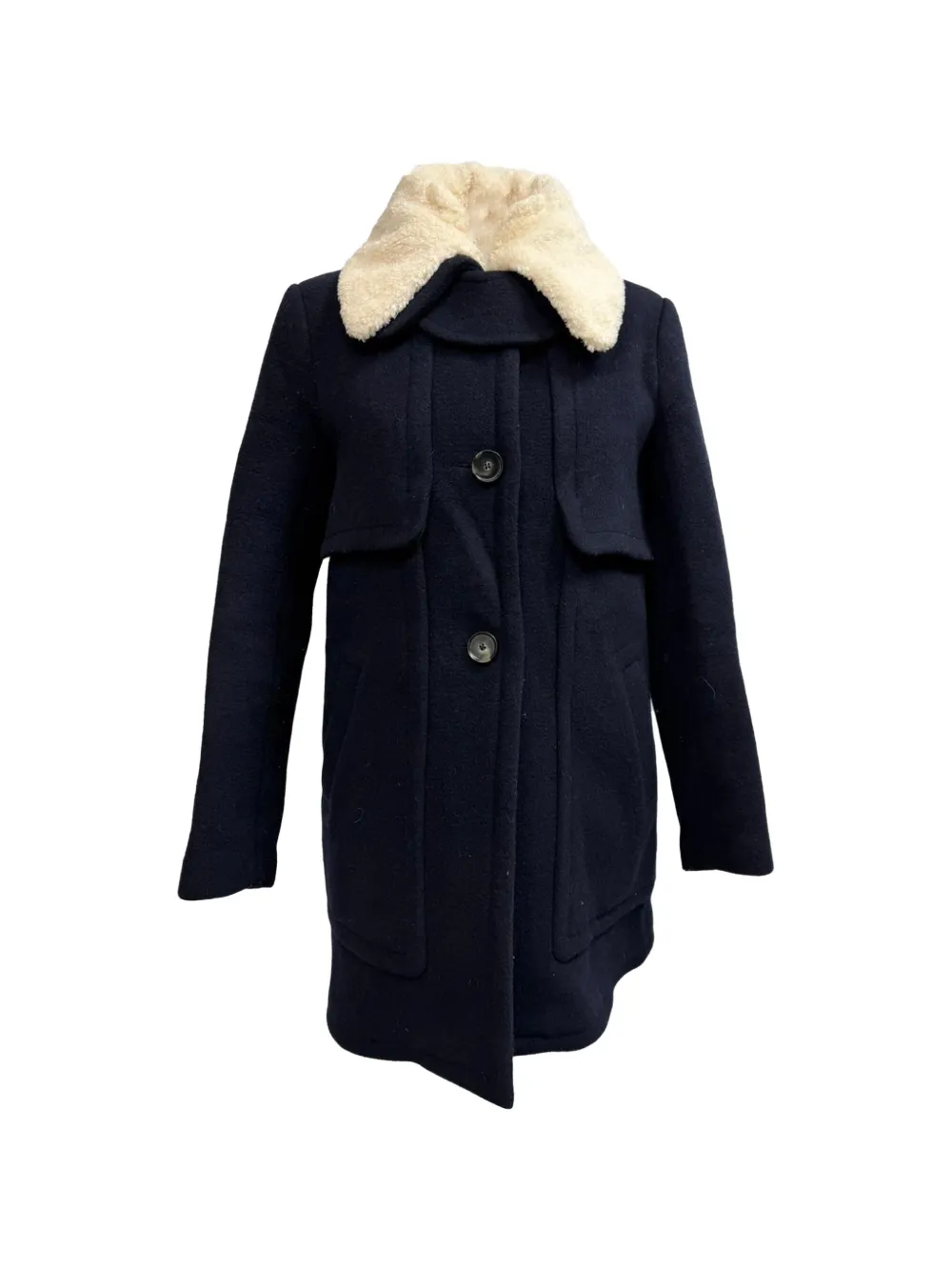 Claudie Pierlot Sheared-collar round-neck coat - Blue
