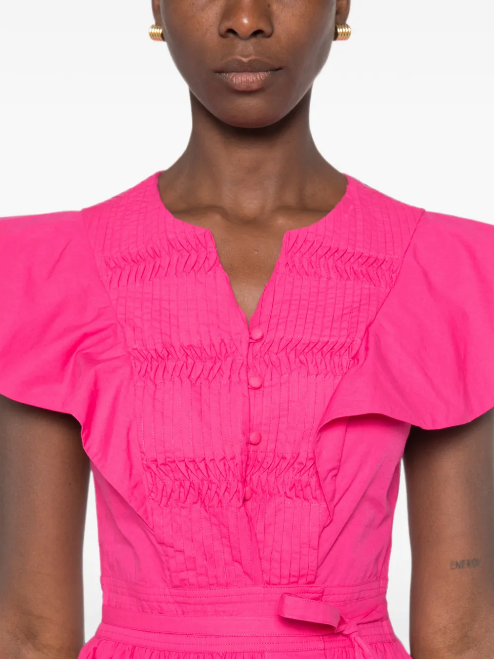 mii Lea midi-jurk met ruches mouwen Roze