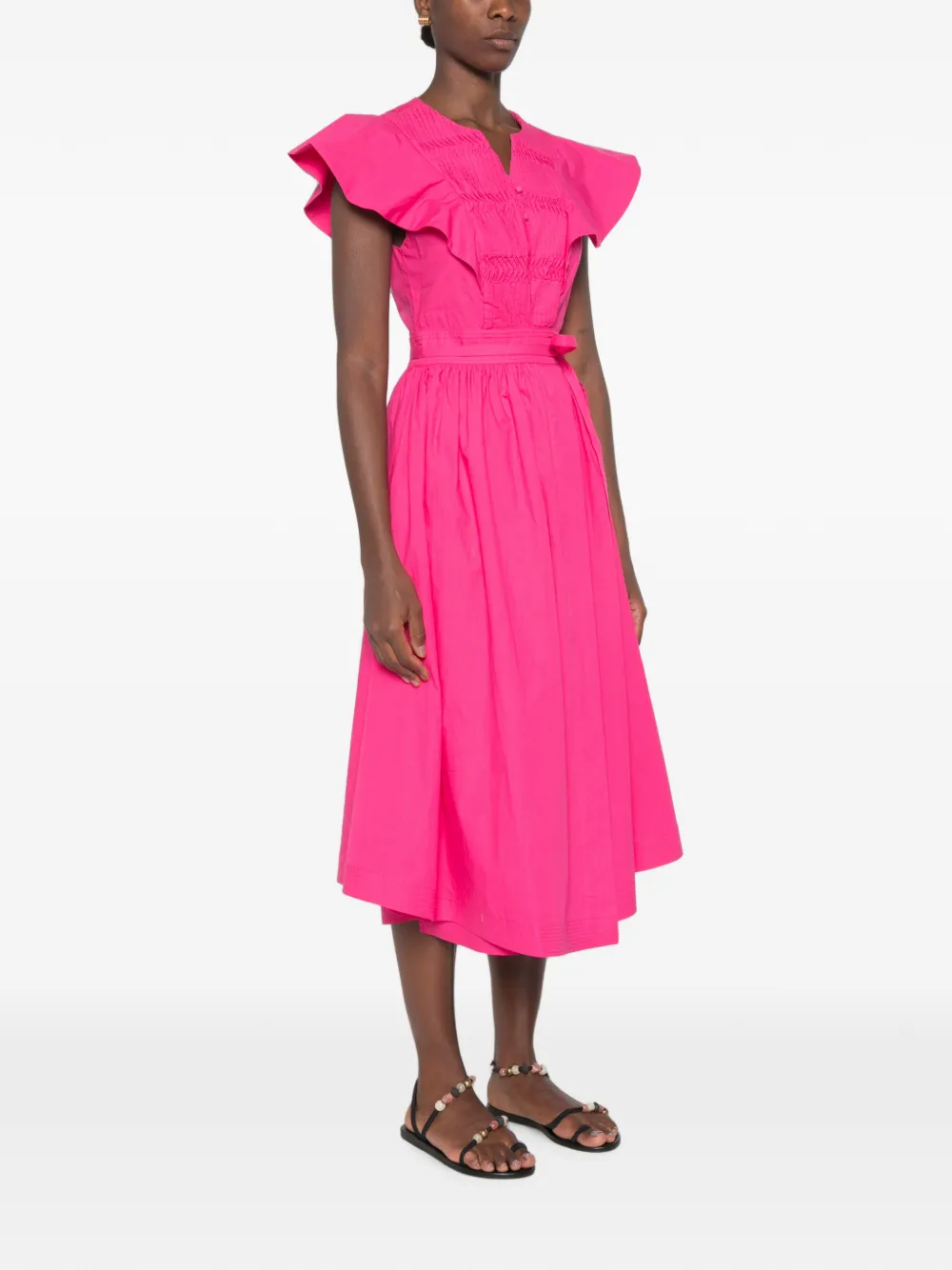 mii Lea midi-jurk met ruches mouwen Roze