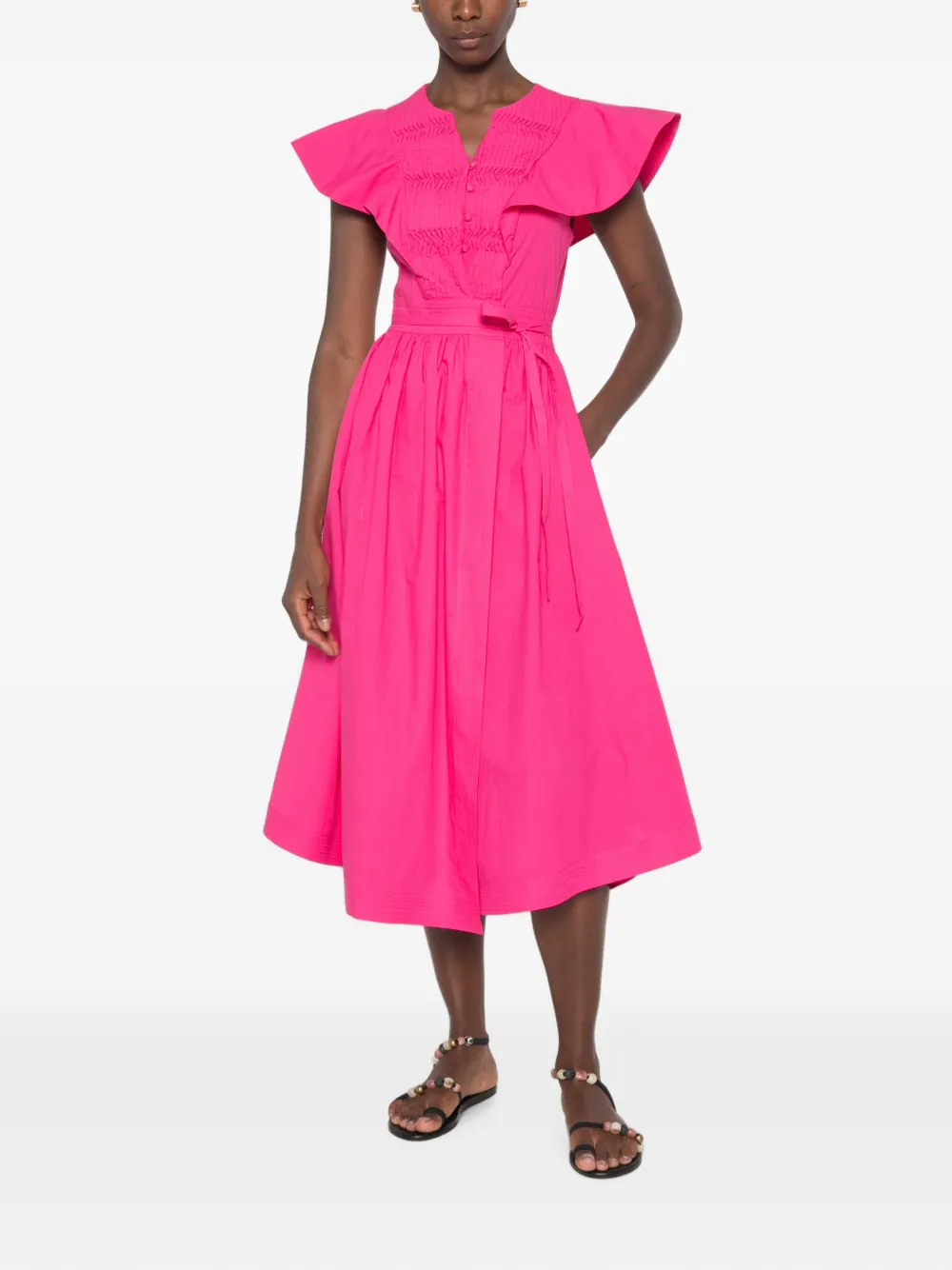 mii Lea midi-jurk met ruches mouwen Roze