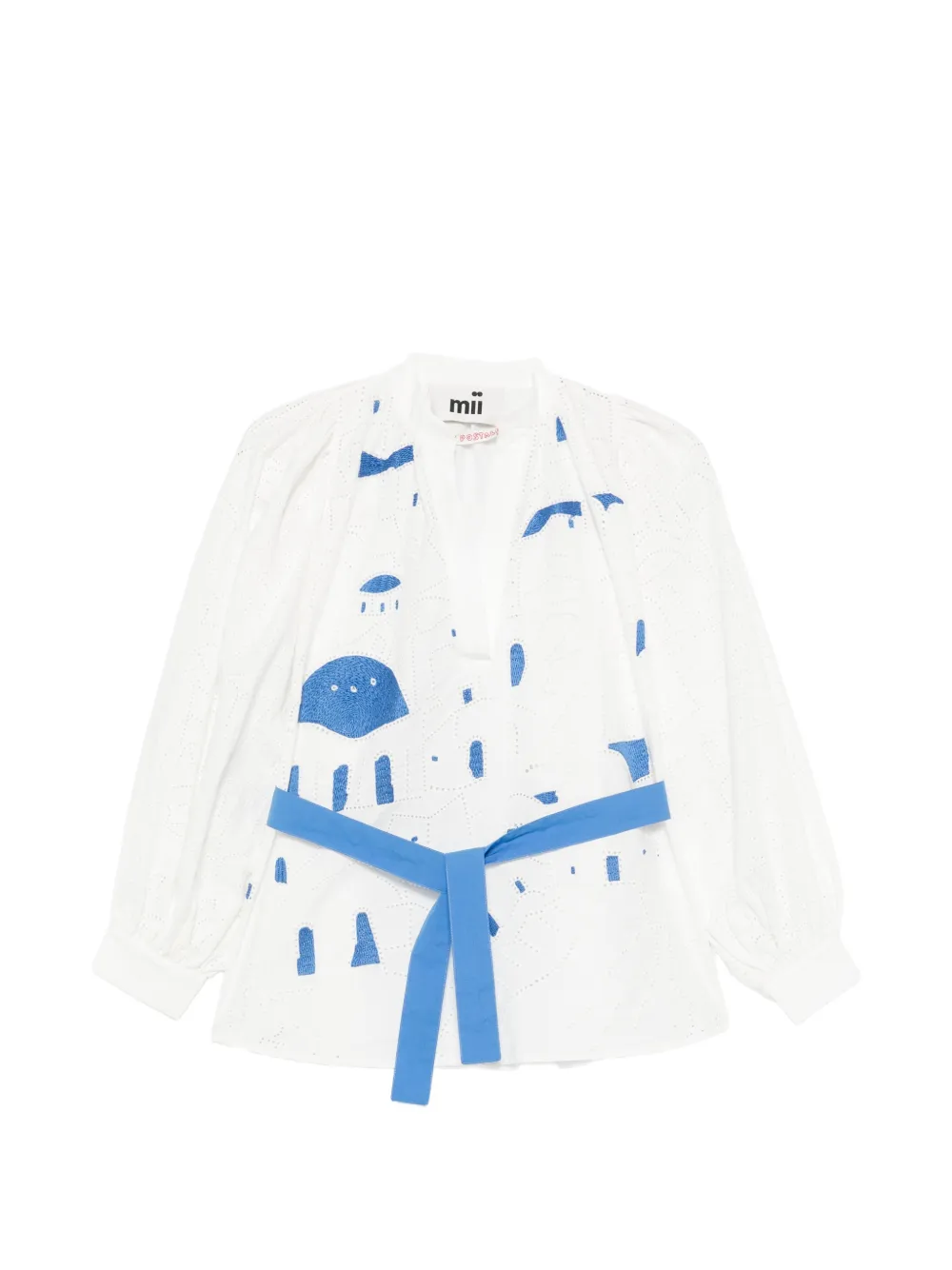 mii Claudie embroidered belted blouse