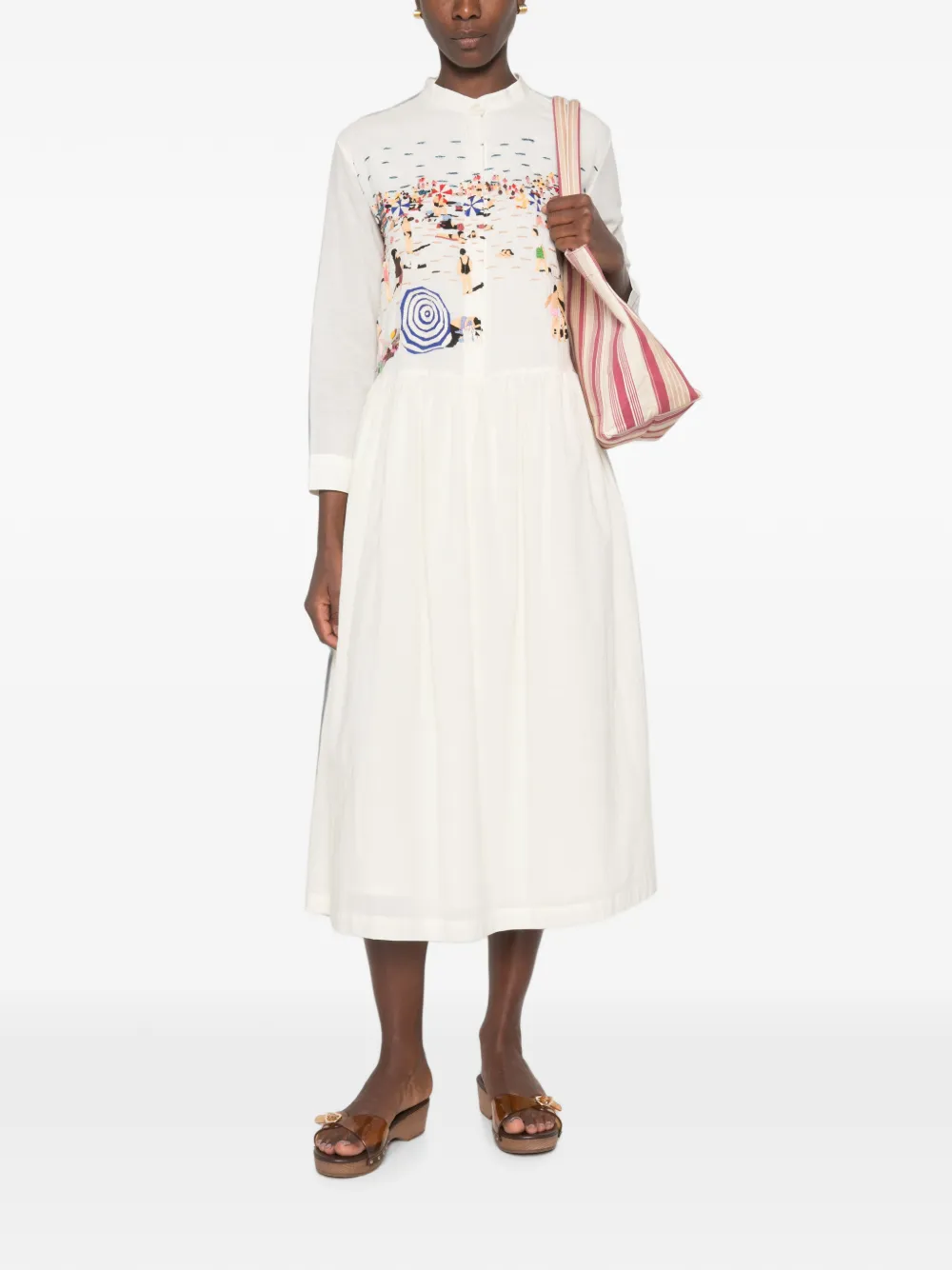 mii Tara midi-blousejurk met borduurwerk Beige