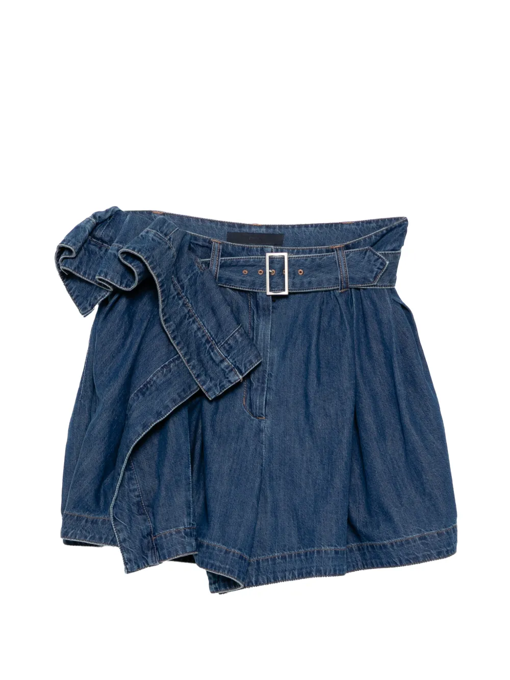 Juun.J belted ruffled shorts - Blu