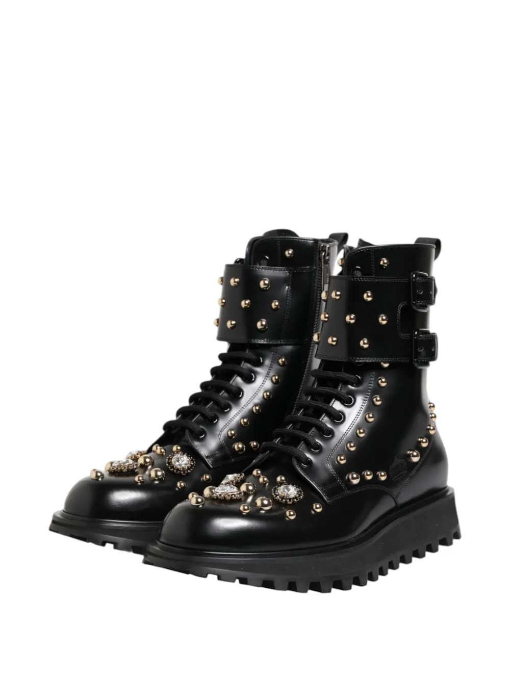 Dolce & Gabbana jewel-embellished biker boots Zwart