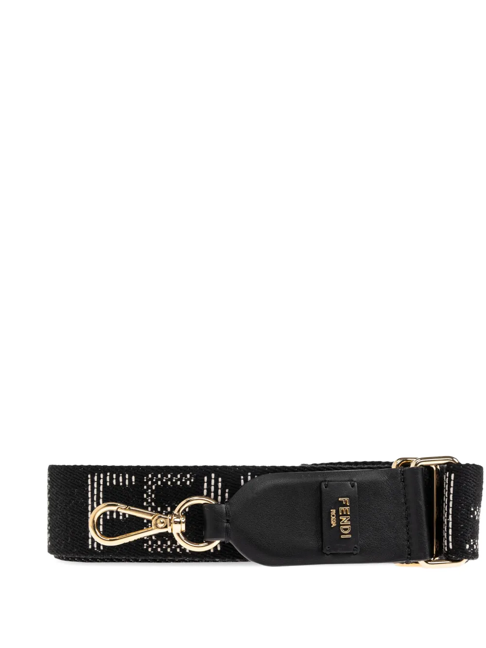 FENDI logo-jacquard leather-trim bag strap - Black