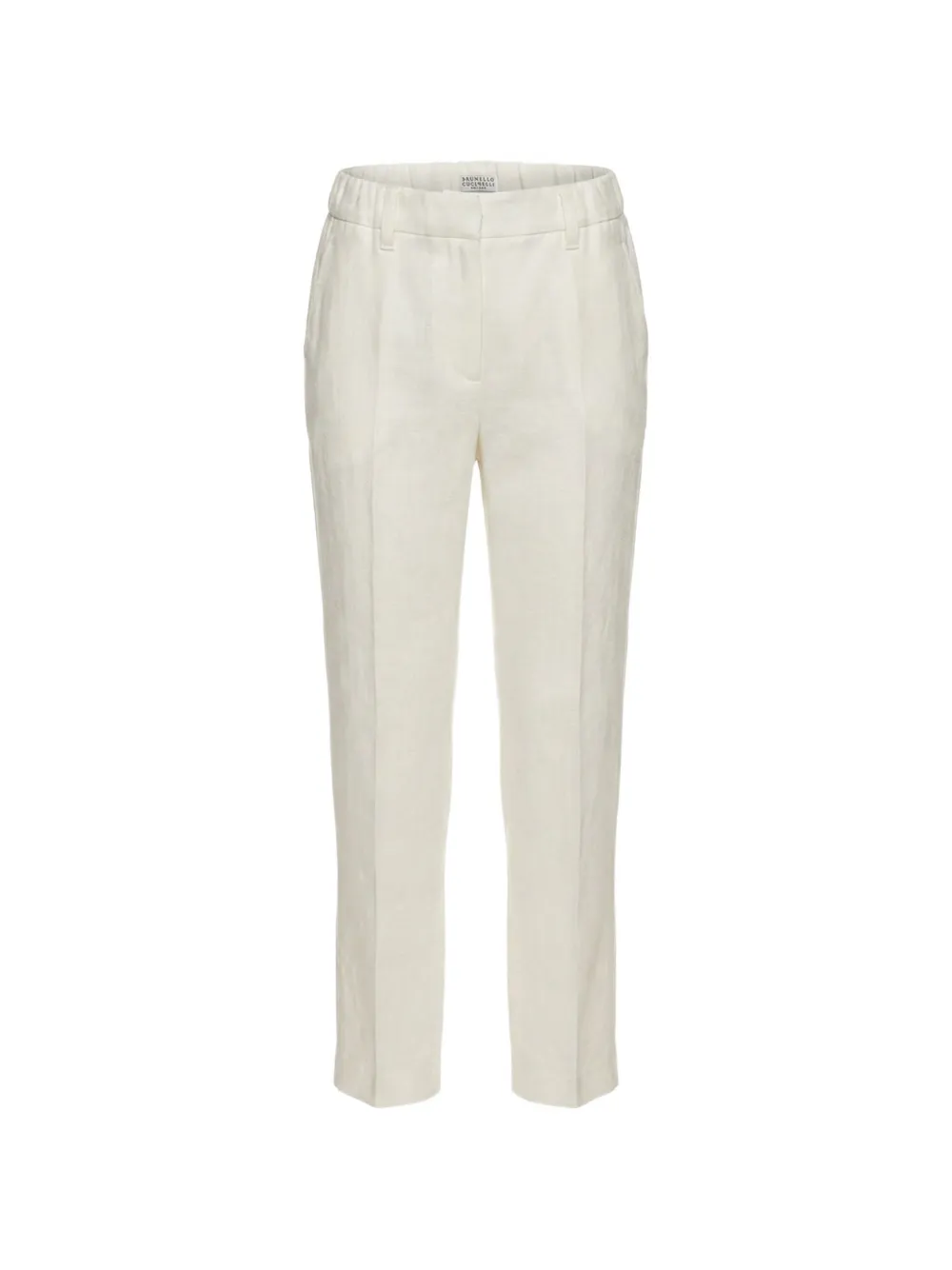 Brunello Cucinelli elasticated-waistband linen trousers - Weiß