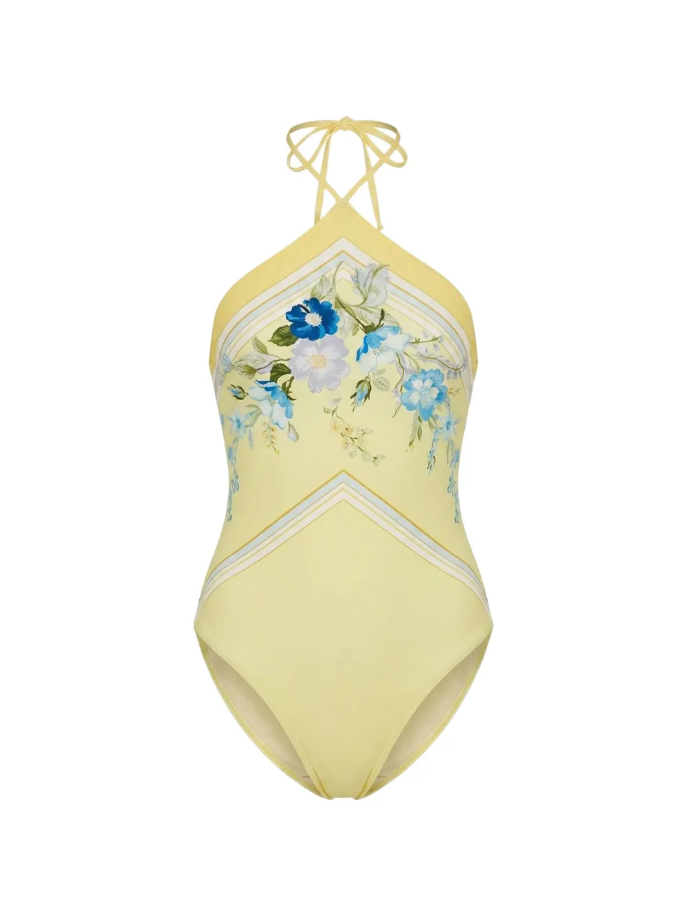 Self-Portrait floral-print halterneck swimsuit - Giallo