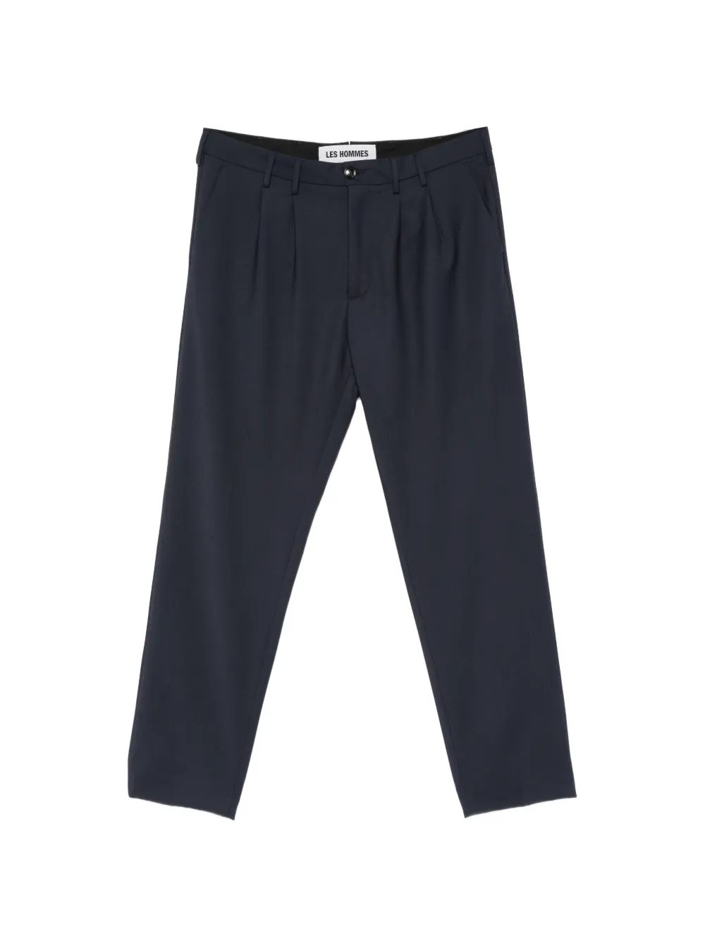 LES HOMMES pleated logo-plaque trousers - Blu
