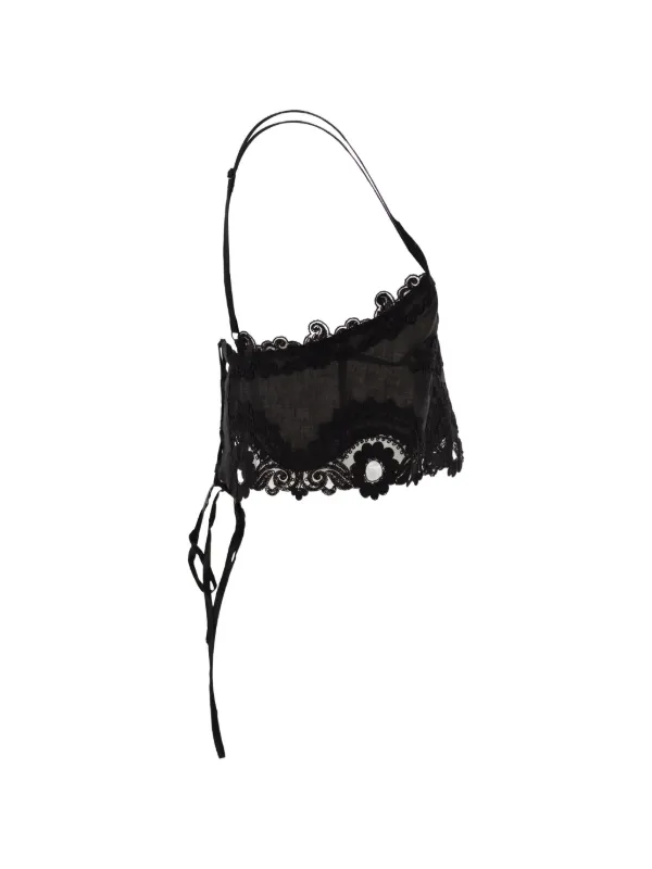 MAURIZIO MYKONOS lace-trim Embroidered Top | Black | FARFETCH ZA