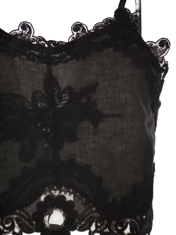 MAURIZIO MYKONOS lace-trim Embroidered Top | Black | FARFETCH ZA