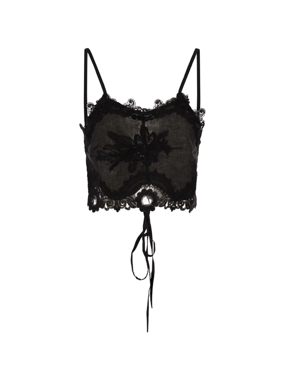 MAURIZIO MYKONOS lace-trim embroidered top - Nero