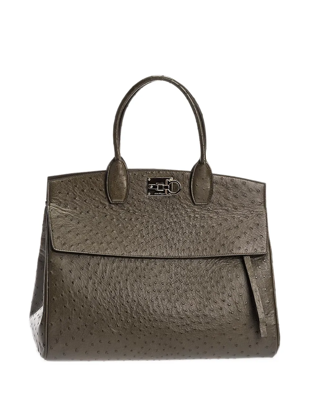 Ferragamo Gancini ostrich-leather tote bag Groen