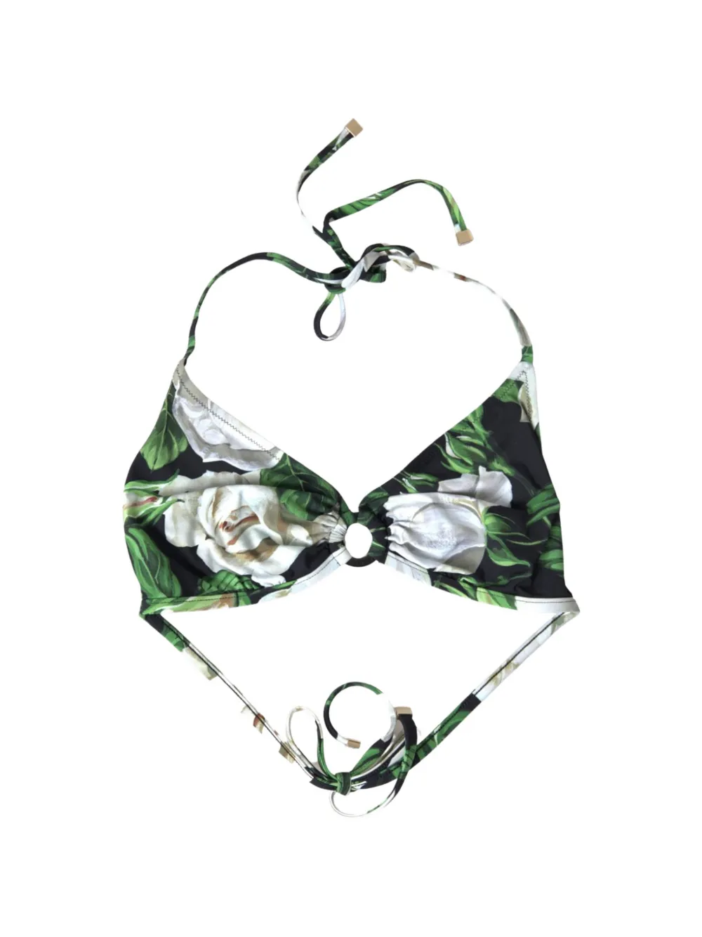 Dolce & Gabbana floral-print ring-detail bikini top - Schwarz