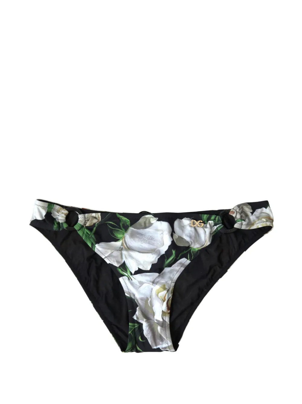 Dolce & Gabbana floral-print ring-detail bikini top Zwart