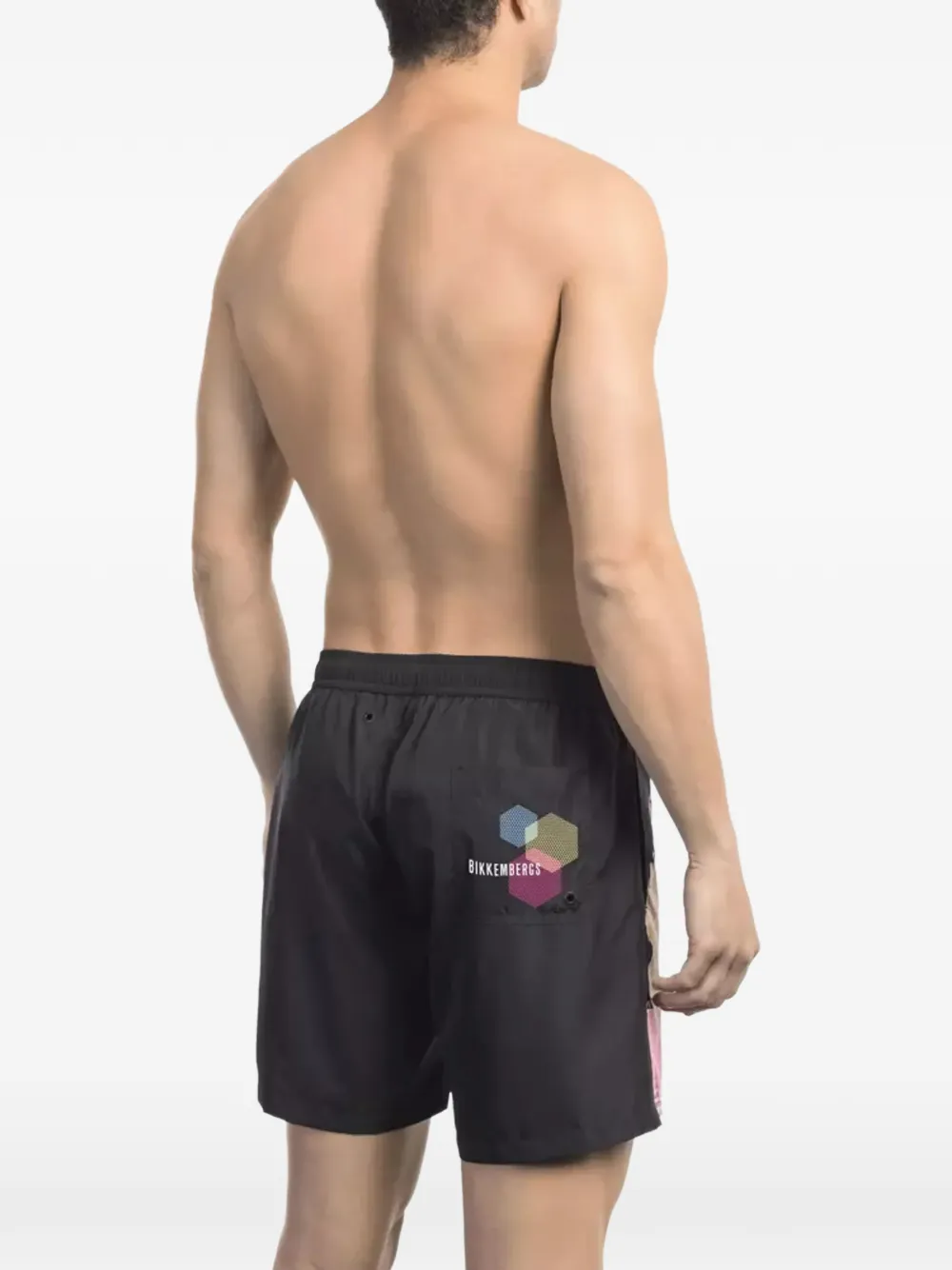Bikkembergs Zwembroek met trekkoord en print Zwart