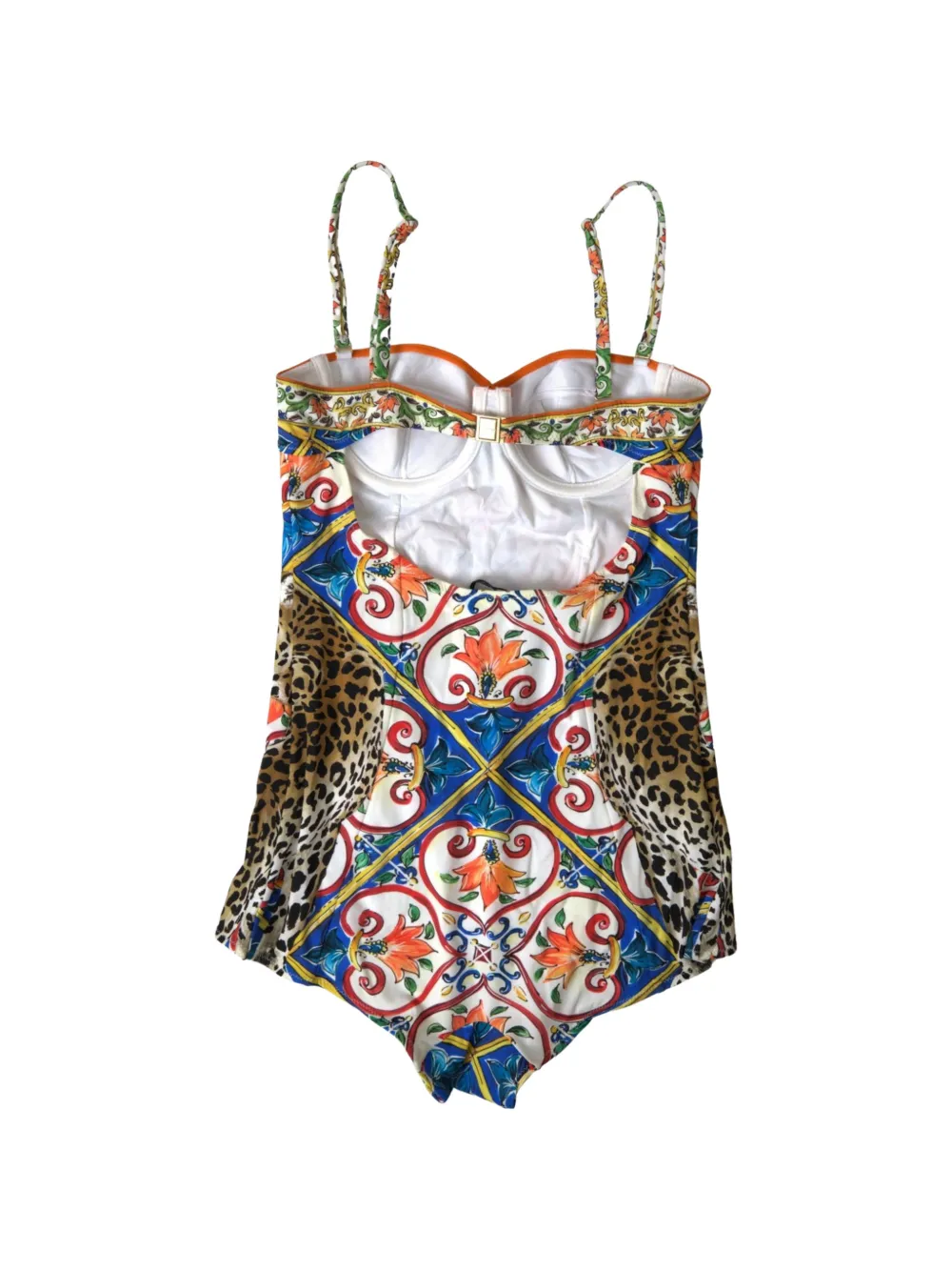 Dolce & Gabbana Badpak met luipaardprint en Majolica-print Wit