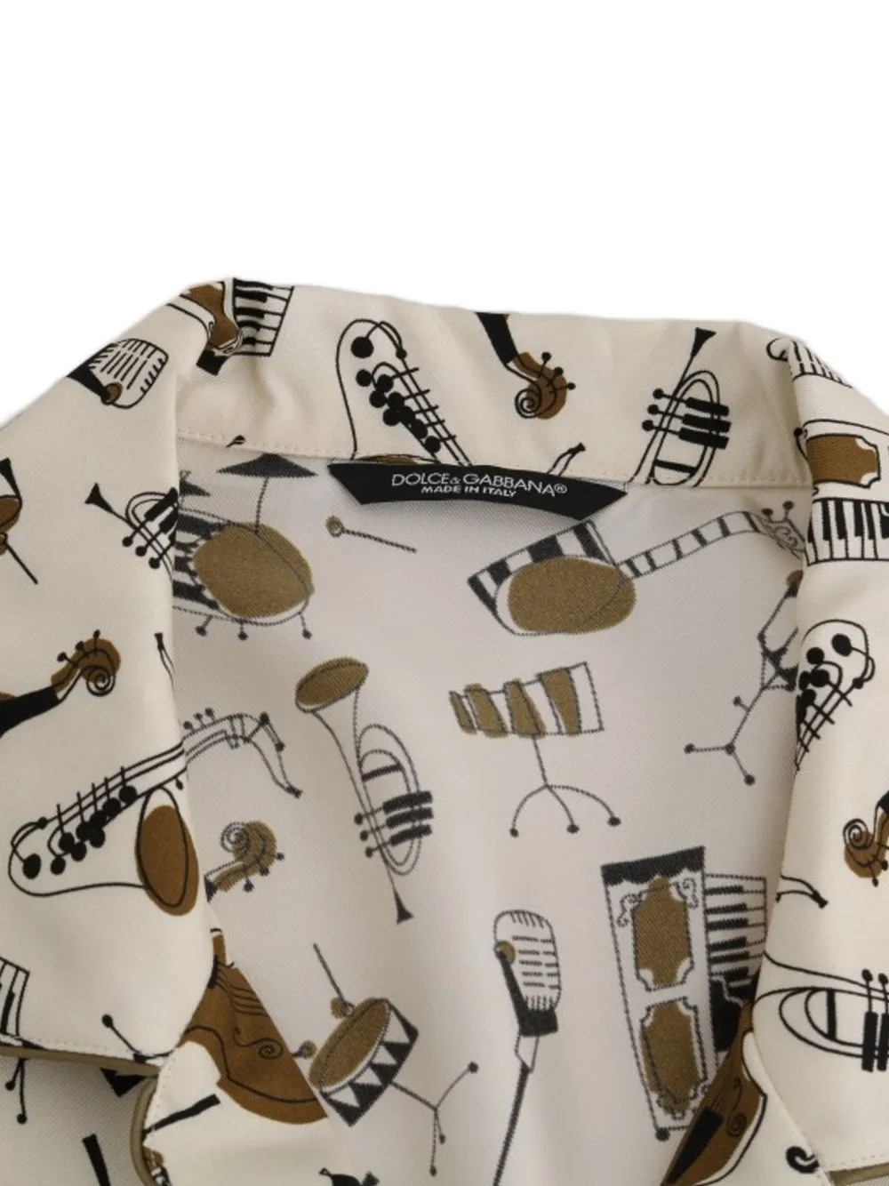 Dolce & Gabbana Zijden overhemd met muziekinstrumenten-print Beige