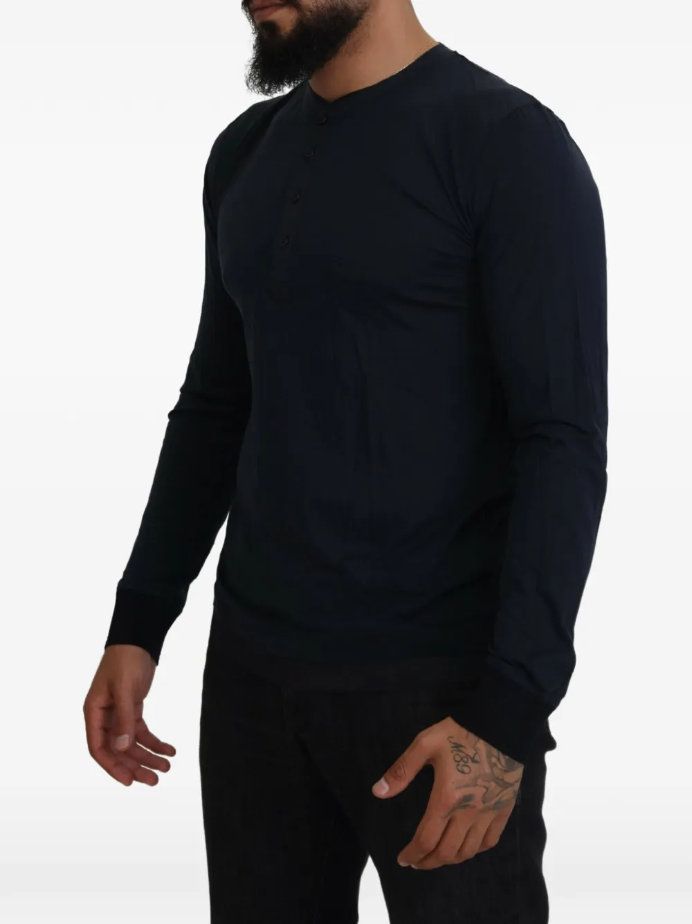 Dolce & Gabbana Poloshirt met lange mouwen en henley-hals Blauw