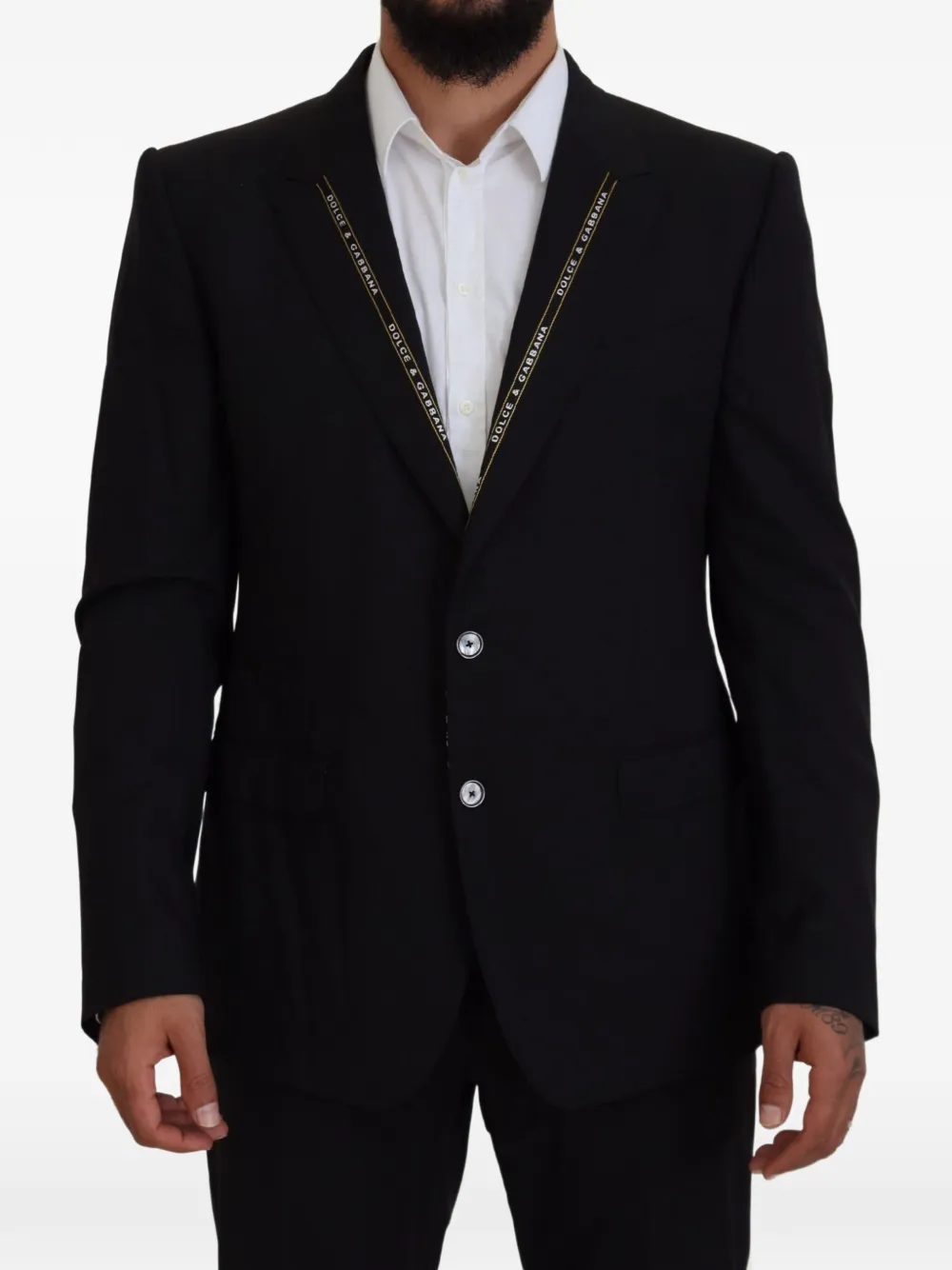 Dolce & Gabbana logo-trim slim-fit blazer - Black