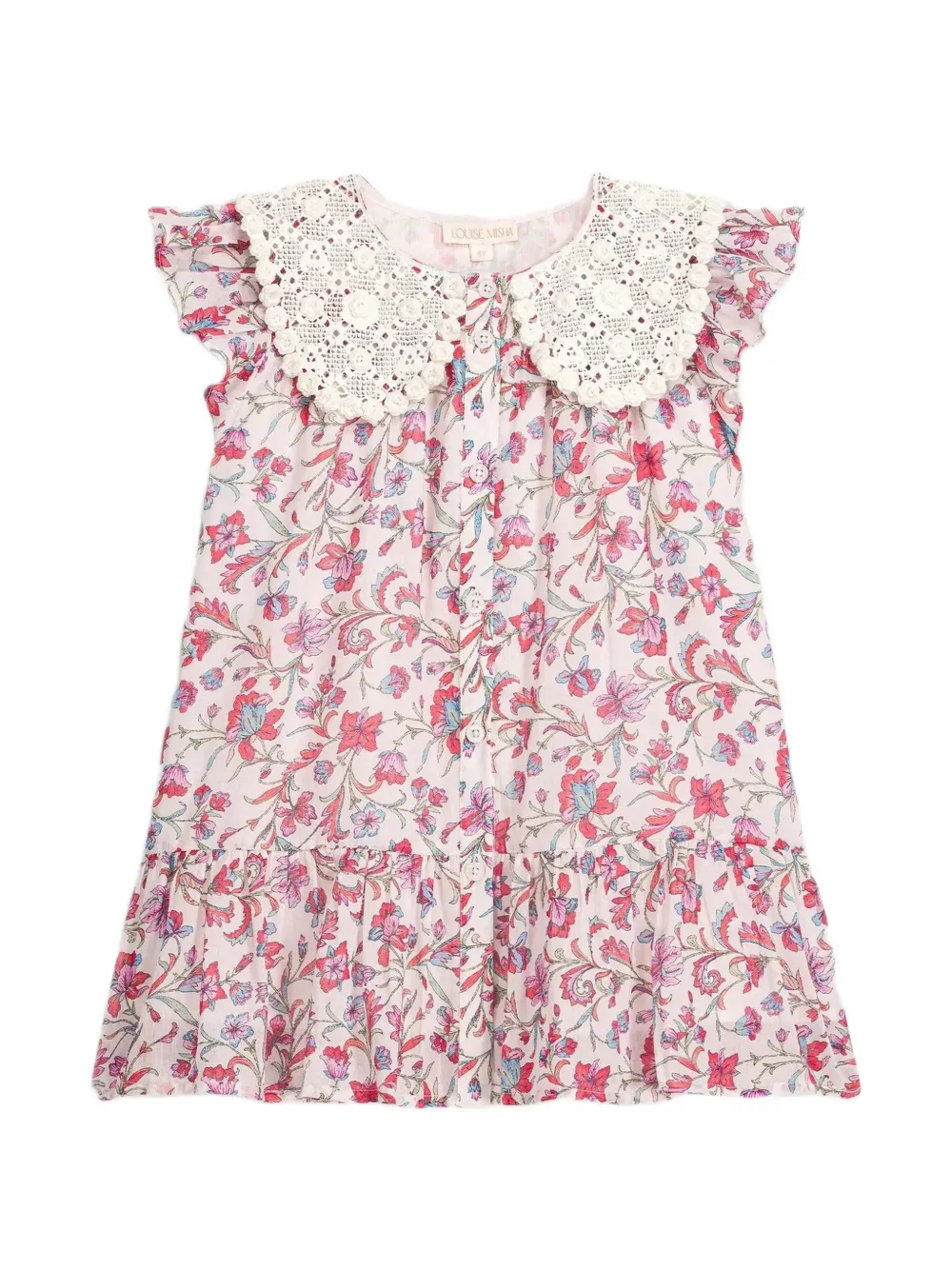 LOUISE MISHA KIDS crochet-collar floral-print dress - Toni neutri