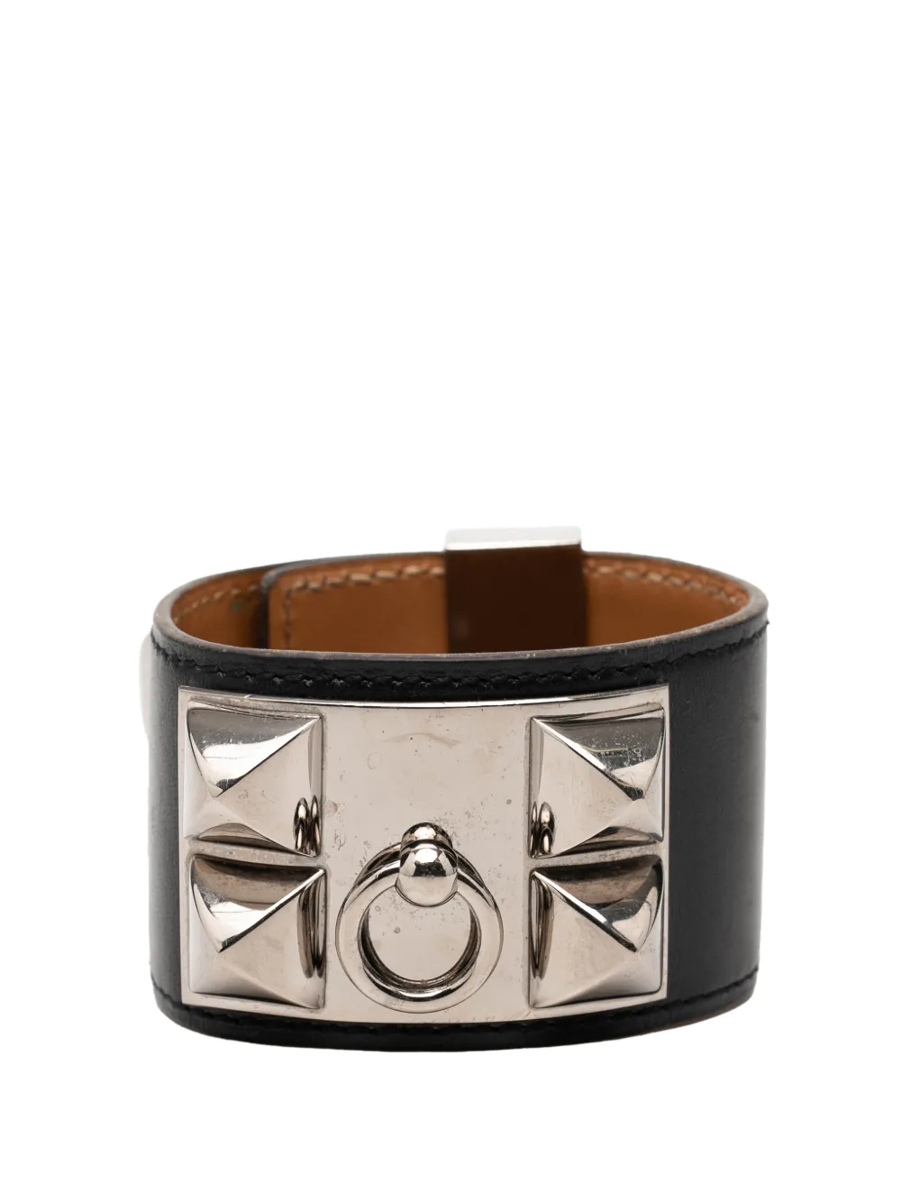 Hermès Pre-Owned 1995 Swift Leather and Palladium Plated Collier de Chien Bracelet costume bracelet - Nero