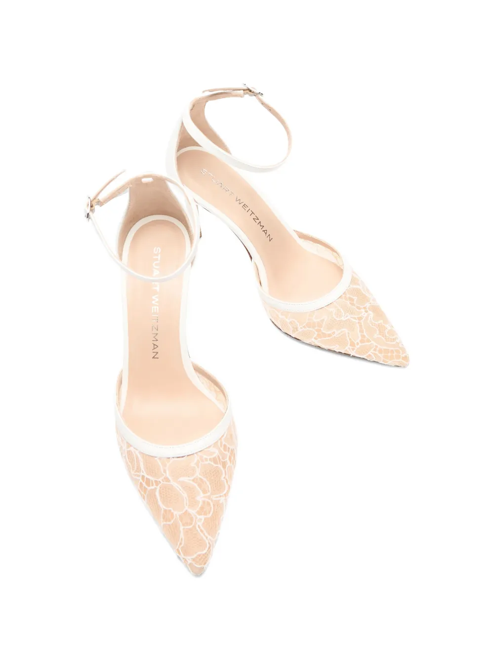 Stuart Weitzman Stuart Power Strap 85 pumps met kanten mesh Wit