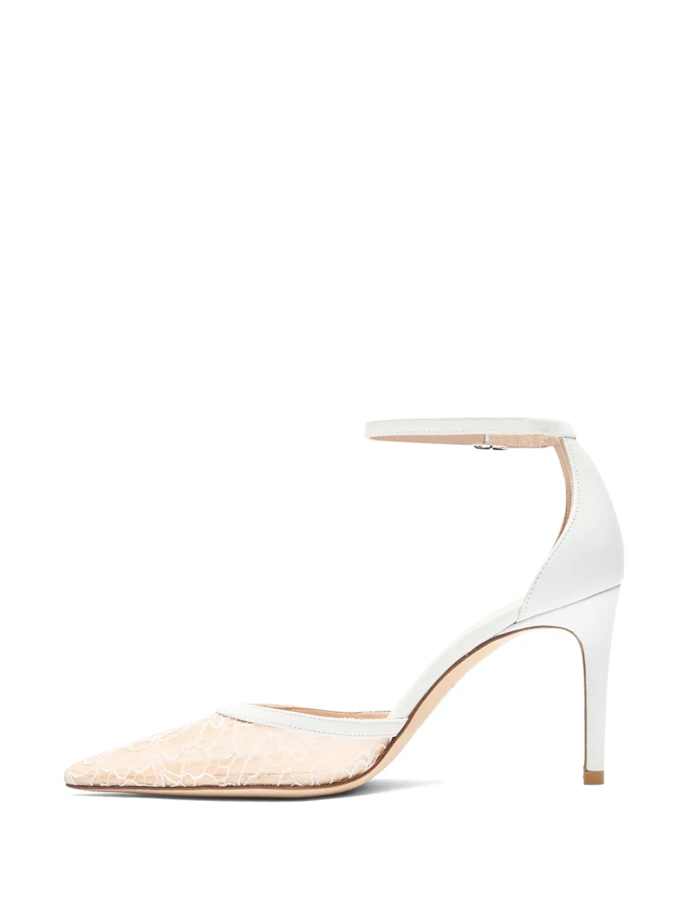 Stuart Weitzman Stuart Power Strap 85 pumps met kanten mesh Wit